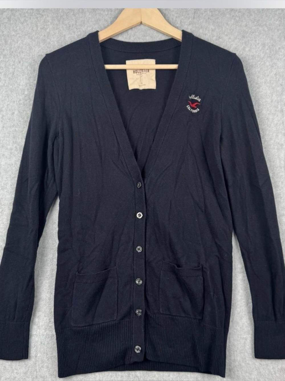 Vintage Y2K Hollister Cardigan Button Front Deep V-Neck Navy Sweater Women’s M